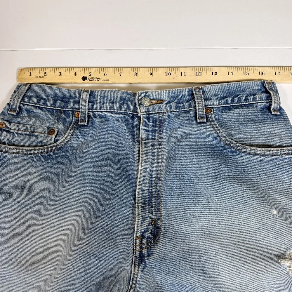 Levi's 505 Jeans Mens 36x30 Blue Denim Faded Distressed Regular Fit Straight Leg